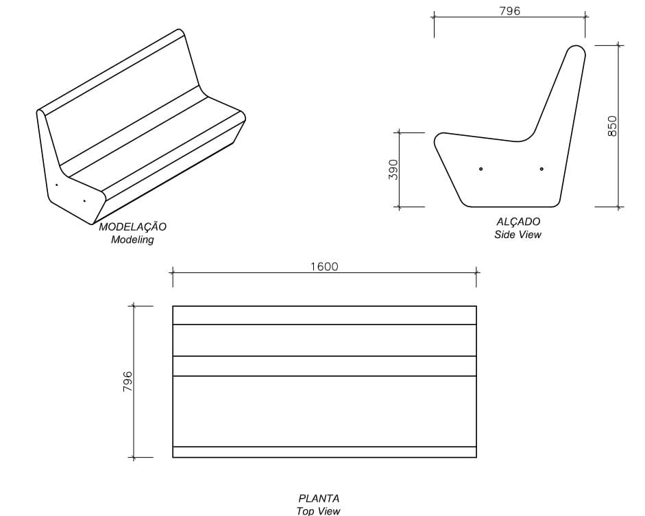 Бетонная скамья со спинкой amop рамка ARCH-00122245 - Вид №5