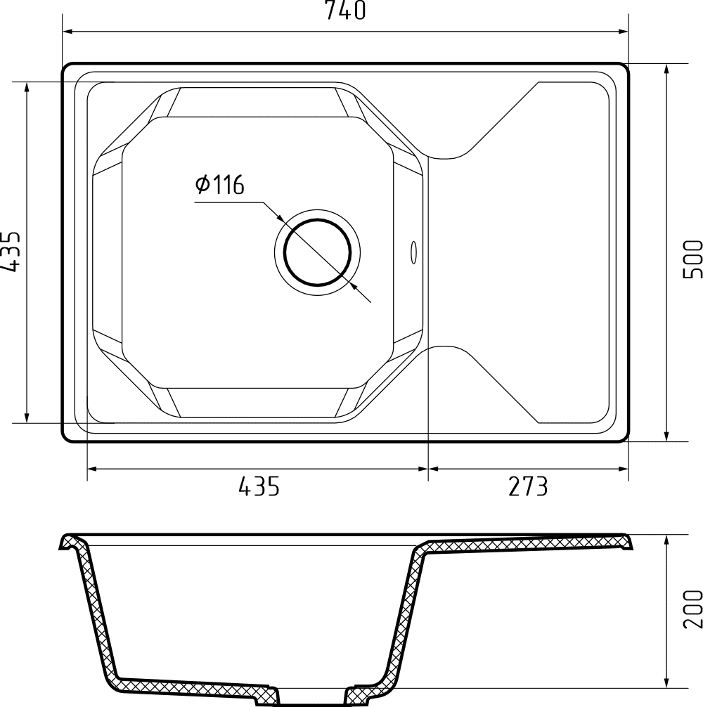 Кухонная мойка Искусственный камень UNIQUE S182 GranFest U-740L-S182 - Вид №1