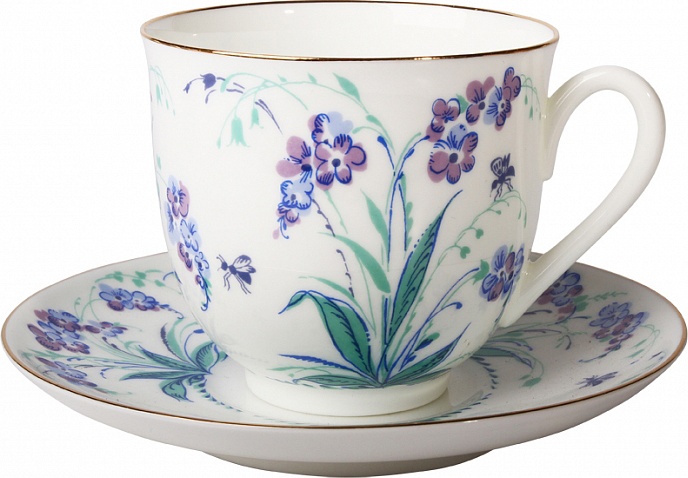 84813 Императорский фарфоровый завод Чашка с блюдцем "Незабудки" "Ландыш" Фарфор костяной 