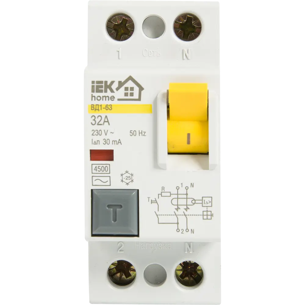 УЗО IEK Home ВД1-63 - защита от токов утечки 32А 30мА 18072580 STLM-0009418 - Вид №1