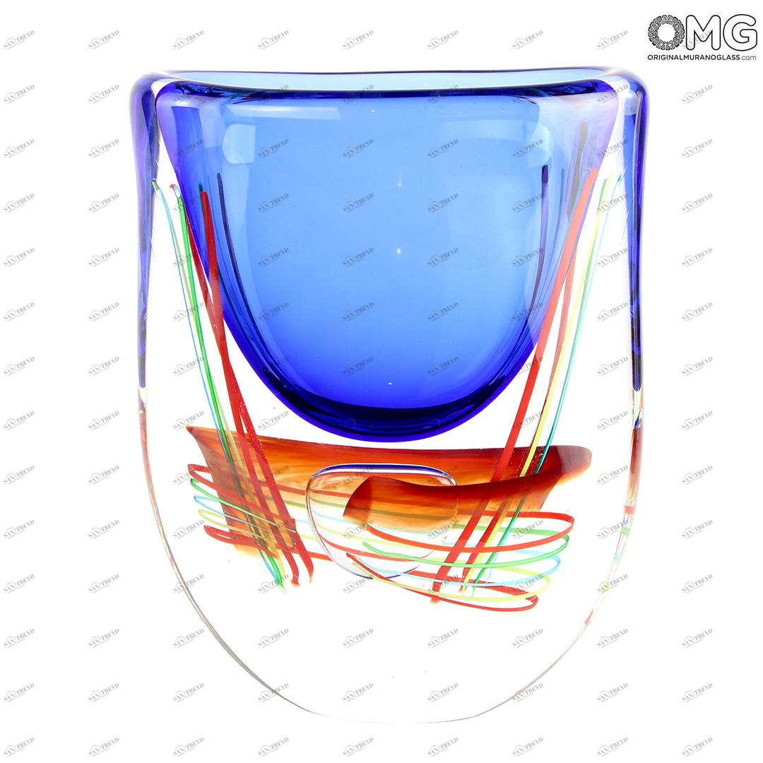 4511 ORIGINALMURANOGLASS Ваза Мыльный пузырь - сине-красная - соммерсо - муранское стекло OMG 12 см 