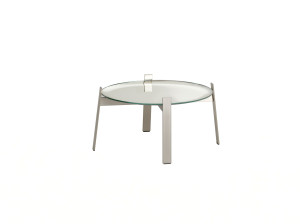 Низкий круглый стол из стали и хрусталя