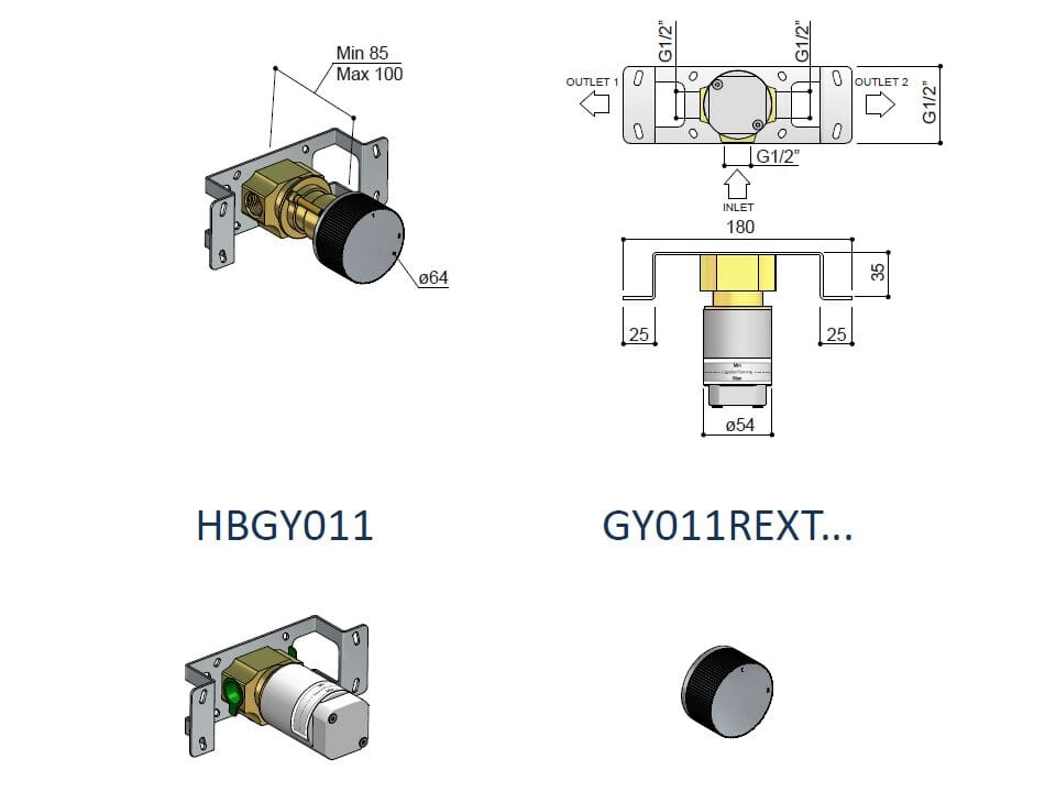 Латунный 2-ходовой переключатель Hotbath Guy ARCH-00088031 - Вид №2
