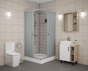 Душ. уголок NG- 010-14Q (1000х1000х1950) низкий поддон(13см) стекло МАТОВОЕ, 2 места