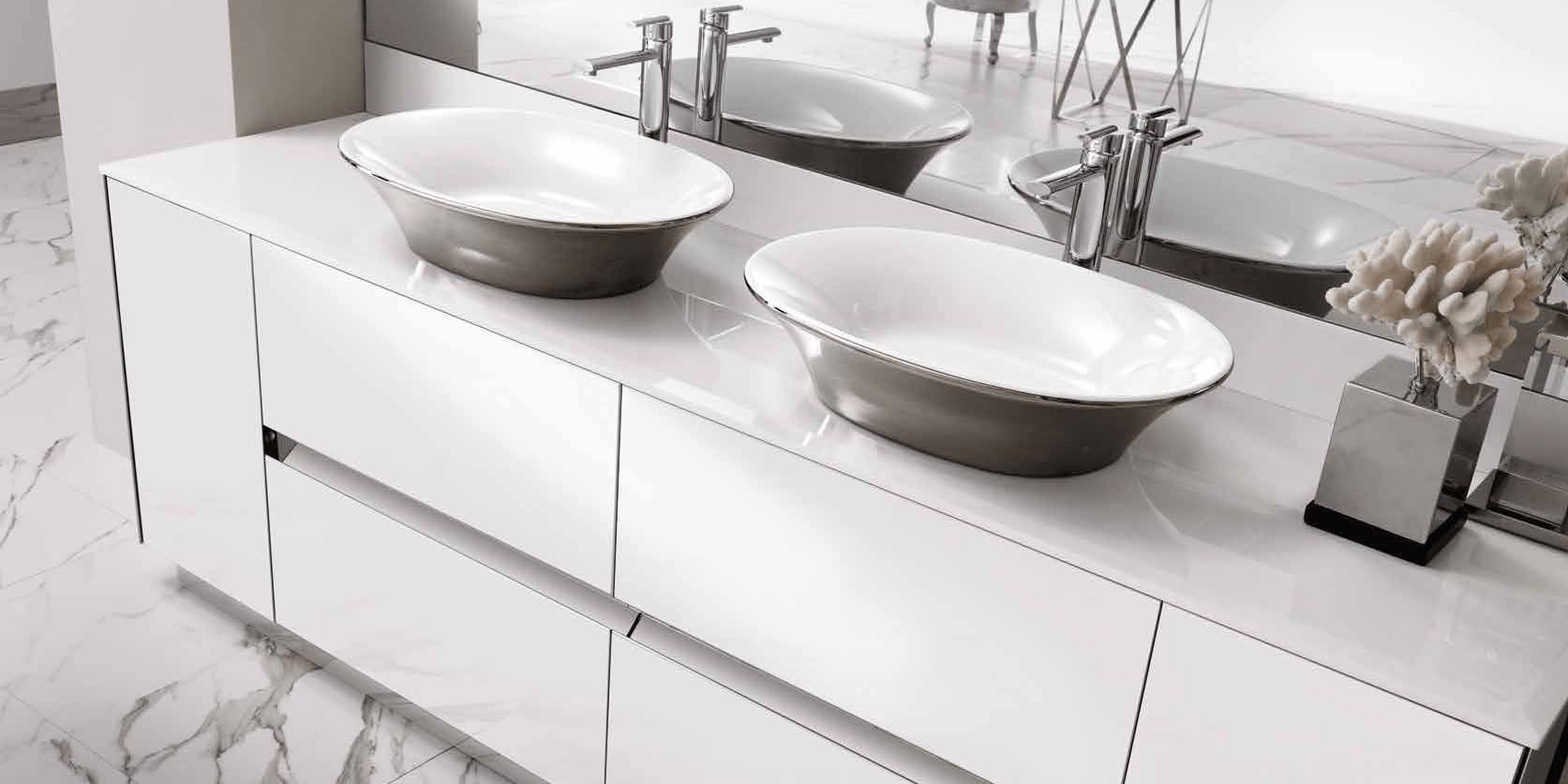 Комбинация ванной комнаты F04/b в отделке VETRO bianco ceramicato MILLDUE FOUR SEASONS FOURSEASONS04B - Вид №1