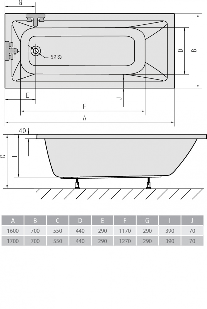 Акриловая ванна ALPEN Noemi 170 71708 - Вид №2