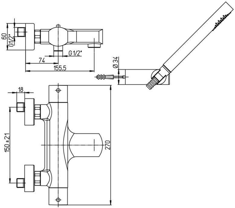 Paini Ovo 86CR105THKM смеситель для ванны с аксессуаром - Вид №2