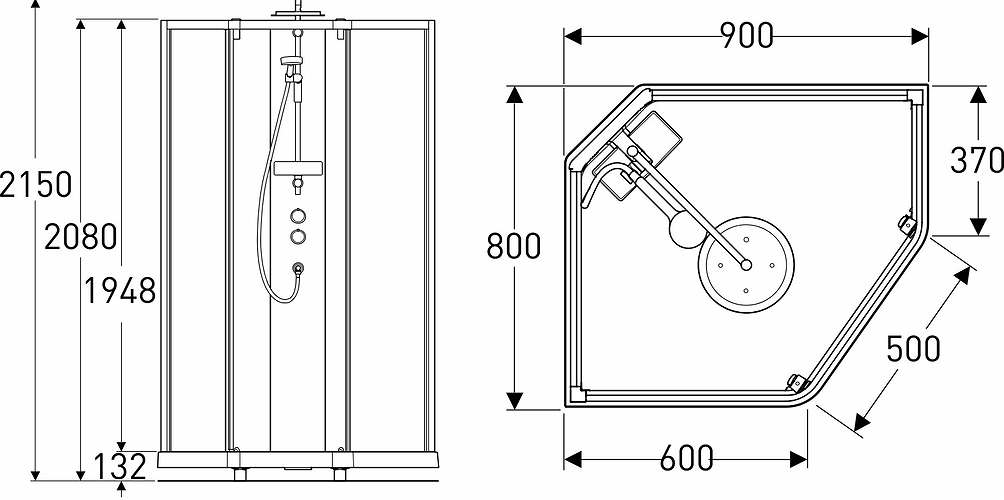558.903.00.1 IDO Showerama 10-5 900x800 Pentagon Comfort, Душевая кабина IDO Showerama в сборе с пятиугольником Comfort, белые профили / прозрачное стекло, 900X800 мм  - Вид №1