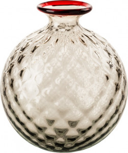 10627252 VENINI Ваза 24,5х21,5см "Монофиори Баллотон" (бледно-желтая, красная окантовка) (лим.вып. 199, 2017г) Стекло