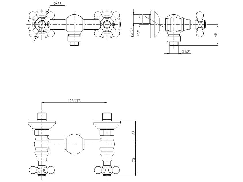 Наружный смеситель для душа с 2 отверстиями Rubinetterie Frattini Dedra ARCH-00035292 - Вид №3