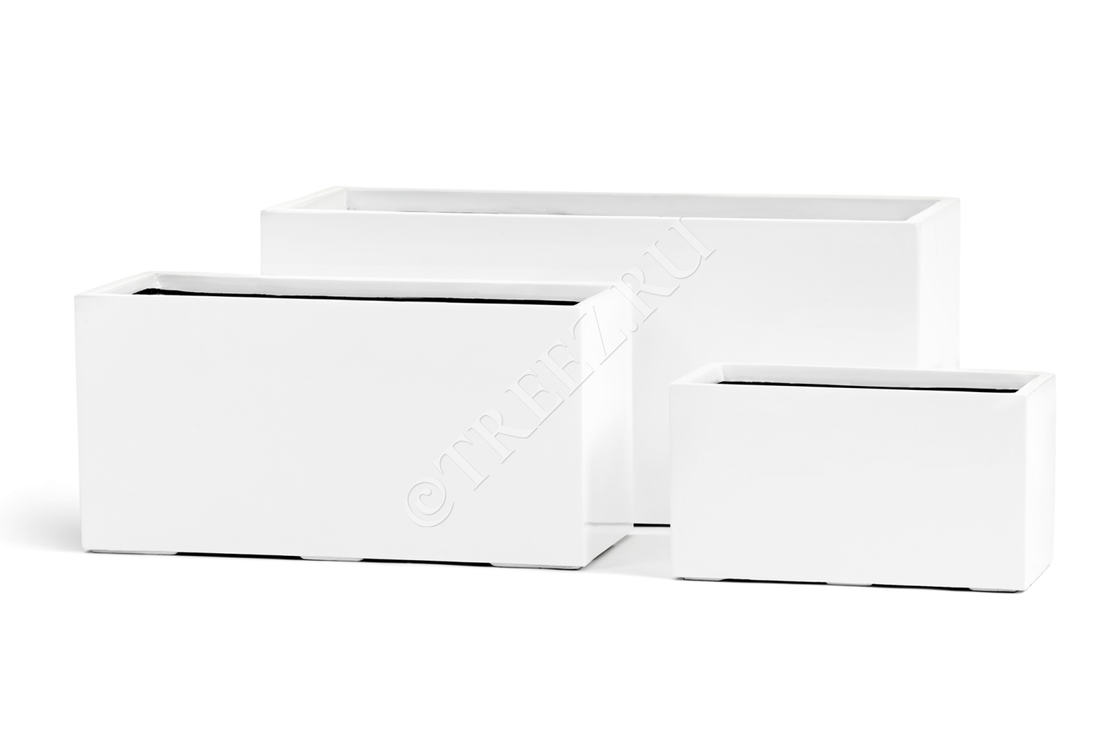 41.3320-05-041-WH-60 Кашпо  Effectory - серия Gloss - Низкий узкий прямоугольник - Белый глянцевый лак Цветочная коллекция 