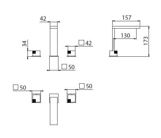 Хромированный смеситель для раковины CARIMALI QCUBE MISCELATORE LAVABO 3 VIE ARCH-00099994 - Вид №1