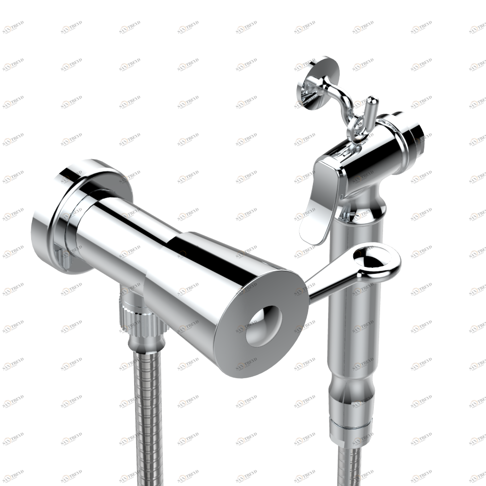 U3B-5840/8 Душ гигиенический: вентиль, 1.25 м шланг, крючок, вывод для душа и лейка с клапаном (возможны только следующие покрытия A02, B01,C01, D03, E02, F01, G01,G02) Thg-paris Багатель с металлическими ручками-рукоятками Хром U3B 5840/8 A02 CAT.A