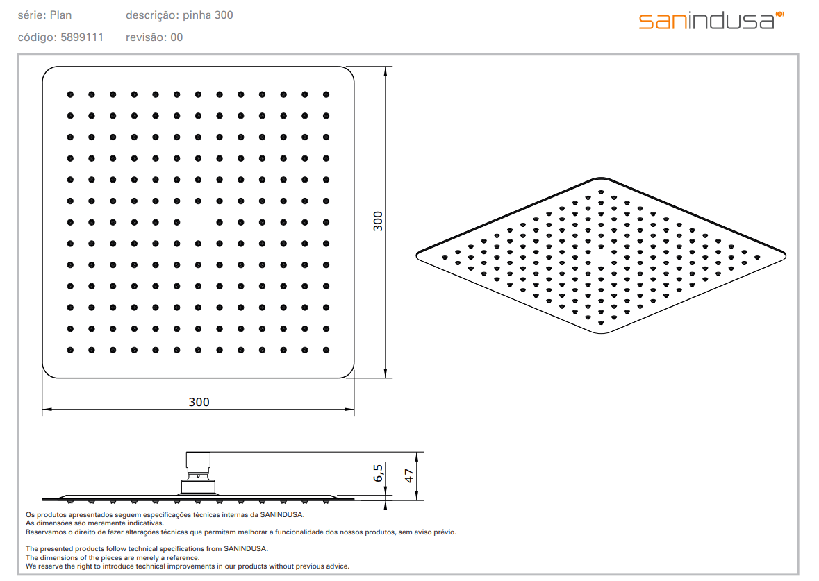 Верхний душ 300x300 mm Sanindusa Plan 5899111 - Вид №1
