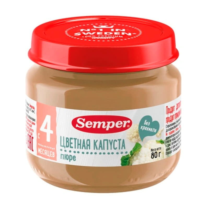 Пюре Цветная капуста с 4 месяцев Semper 80 г Santreyd 15734 - Вид №1