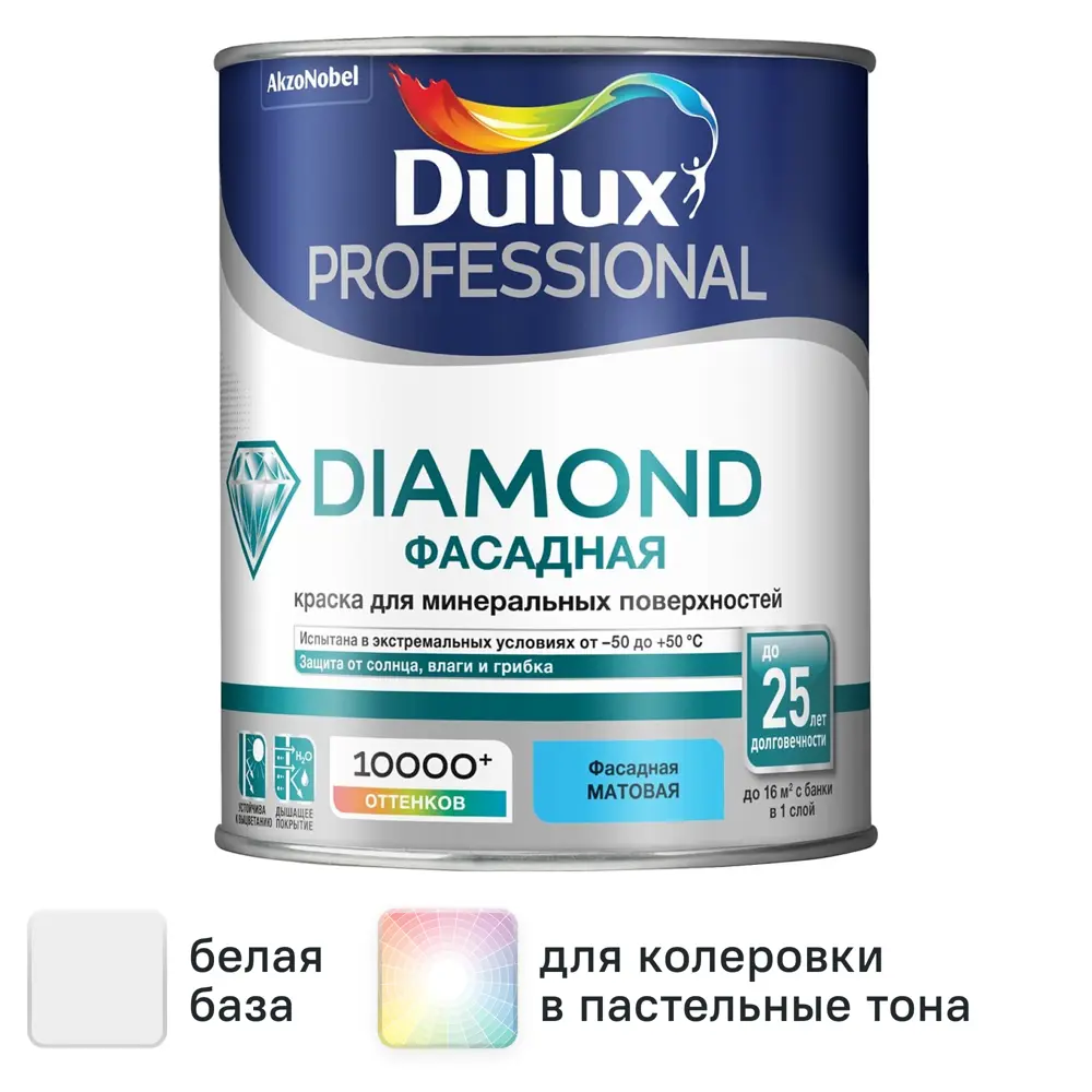 Краска фасадная Dulux Professional Diamond матовая цвет белый 1 л STLM-2212592