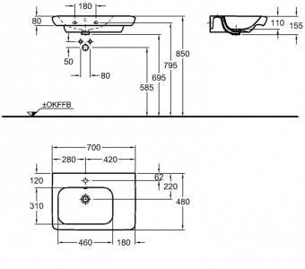 121970000 Подвесная раковина настенная прямоугольная Keramag  - Вид №4