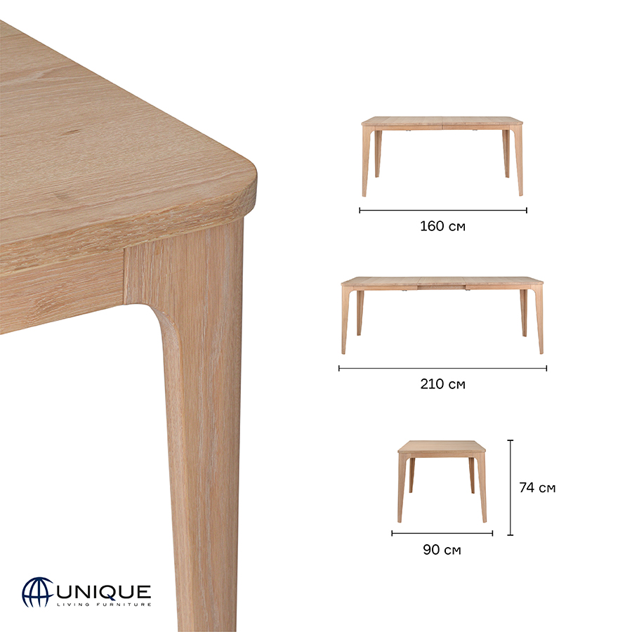 36312214 Стол обеденный раздвижной , amalfi,160/210х90х74 см Unique Furniture  - Вид №2