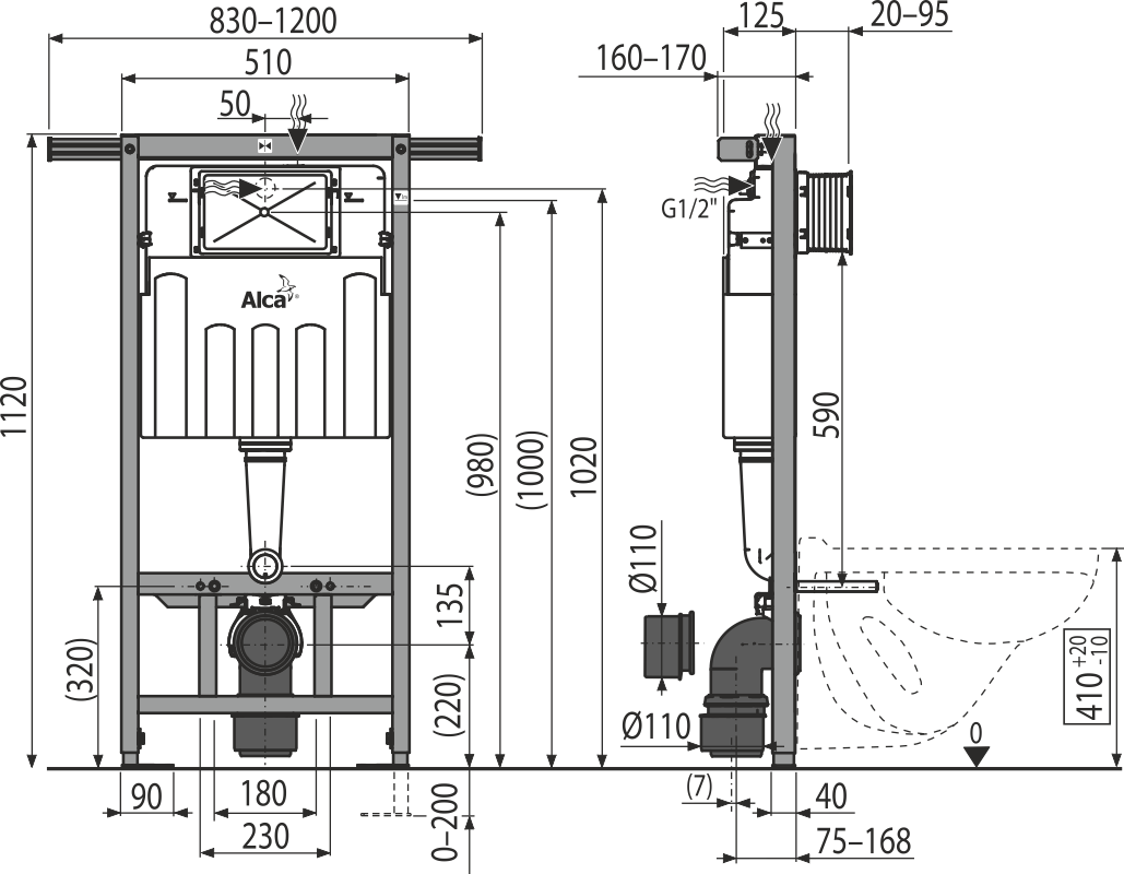 Скрытая система инсталляции ECOLOGY для сухой установки (при реконструкции ванных комнат в панельных домах) ALCAPLAST AM1021120EJÁDROMODUL - Вид №1