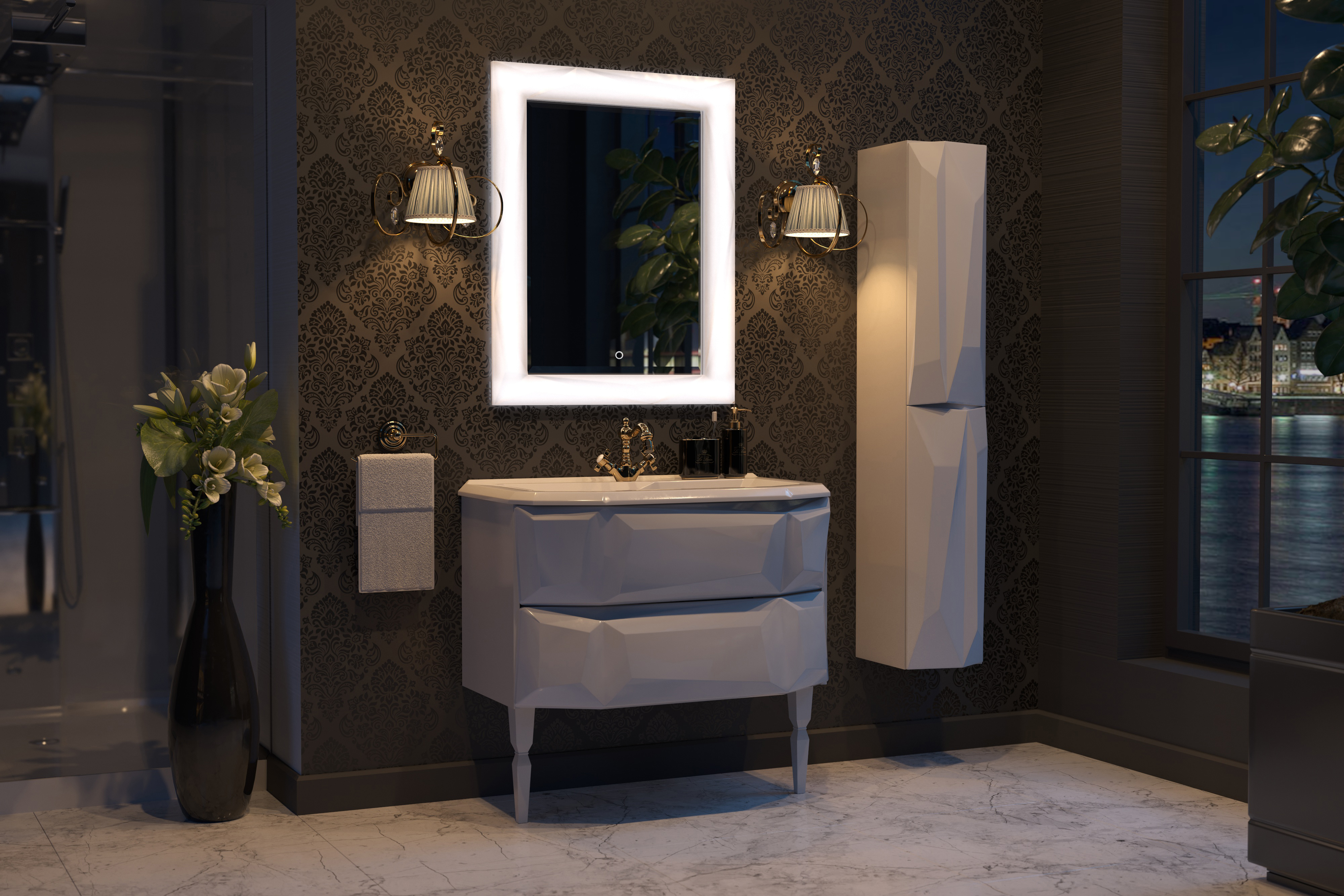 У51084 Шкаф - Пенал Crystal 30П, 2д, White L 1 Marka Crystal