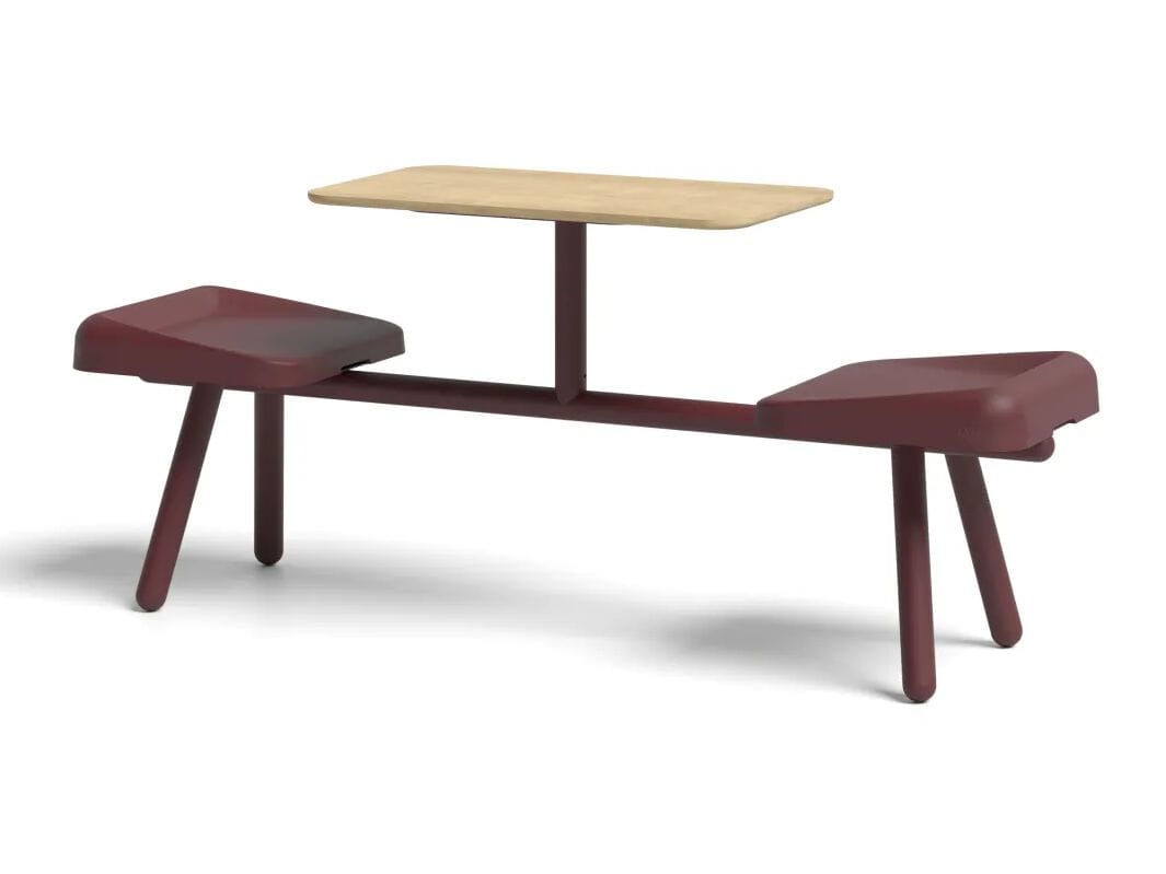 Polyurethane and wood monoblock canteen table with integrated seats Bõln Slim ARCH-00129228