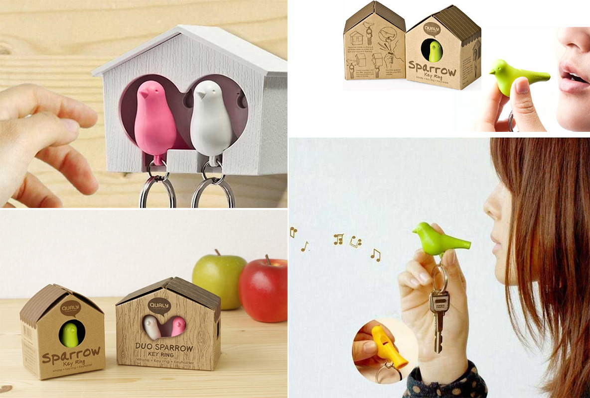 QL10124-WH-WH-YW Держатель для ключей двойной sparrow белый-желтый Qualy  - Вид №1