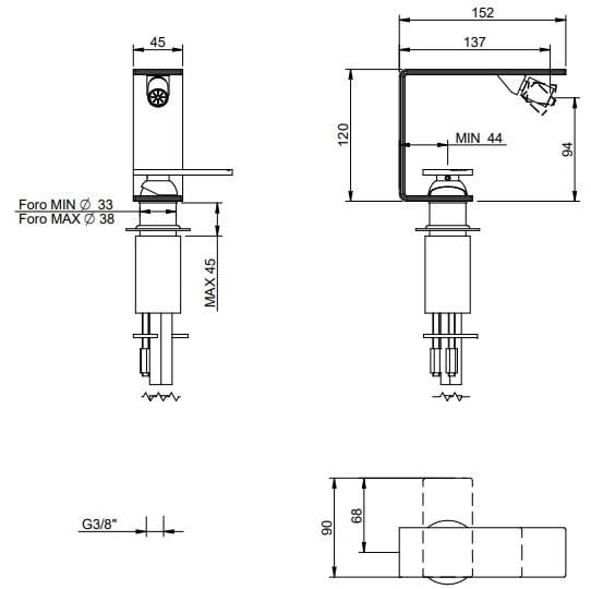 Смеситель для биде из нержавеющей стали с поворотным горлышком Rubinetterie Treemme 5mm ARCH-00064288