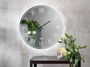 Круглые зеркальные хрустальные настенные часы и светодиодное освещение