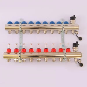 Коллекторная группа TOPWAY с термостатическими вентилями и расходомерами с резьбой под евроконус EMMETI 1"x3/4"ЕК 9 выходов