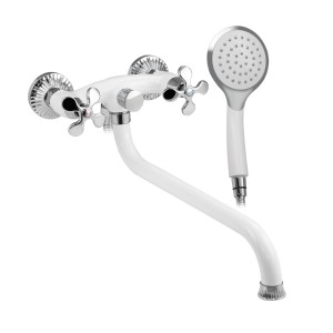 GFmark - Смеситель в ванную, длинный излив, металлокерамика, комбинированный, с белой эмалью, код: 5970