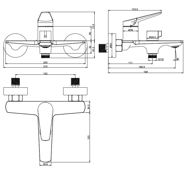 Однорычажный настенный смеситель для раковины Lablù Braies ARCH-00106727 - Вид №2
