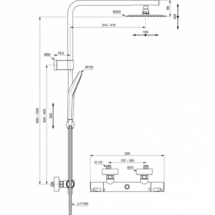 A7704AA Душевая система с термостатическим смесителем для душа Ideal Standard CERATHERM T50  - Вид №6