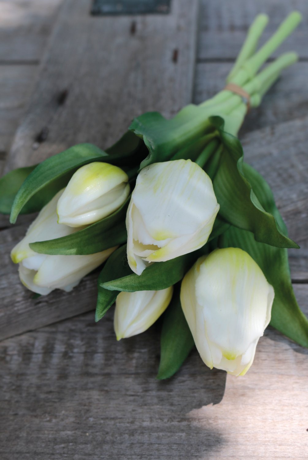 2941 708 a3 Искусственный букет тюльпанов, 5-кратный, 28 см, бело-зеленый H-andreas  - Вид №2