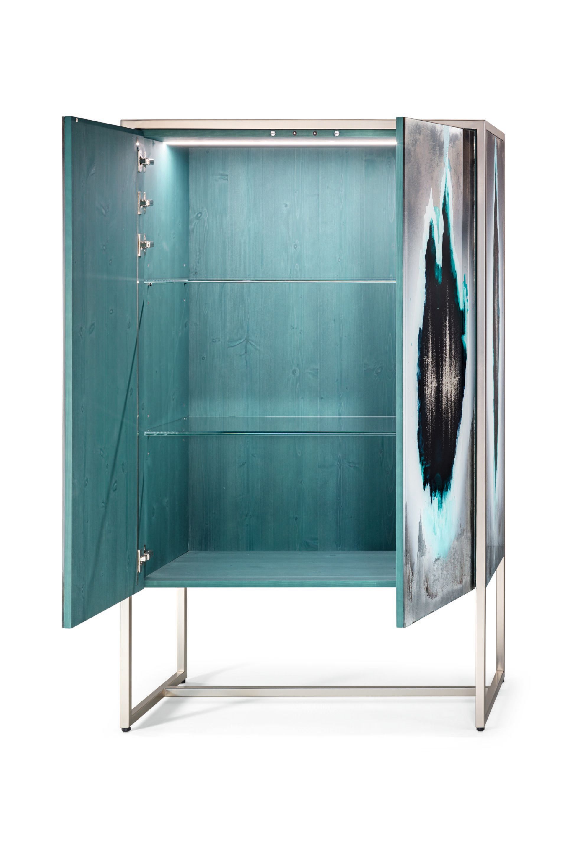 Шкаф из ели со стеклянными распашными дверцами и встроенным освещением ARTE VENEZIANA итальянские пейзажи ARCH-00143108 - Вид №1