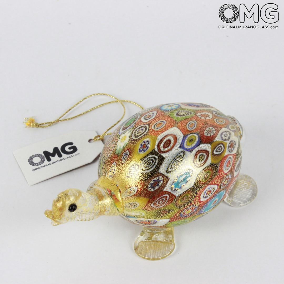 1410 ORIGINALMURANOGLASS Фигурка черепахи Миллефиори Муррины золото - Tartaruga Millefiori Oro- муранское стекло  см  - Вид №1