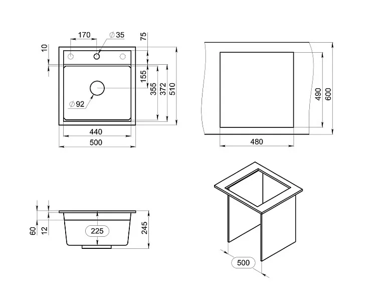 KS-5002, АЛЮМИНИУМ кухонная мойка, кварц GRANULA 5002-ST295 - Вид №3