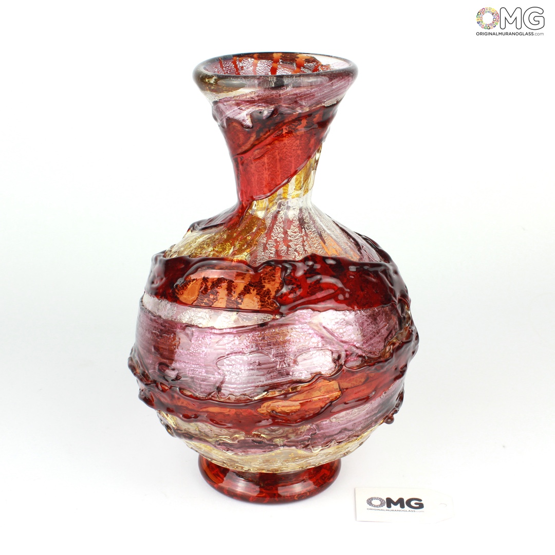 1829 ORIGINALMURANOGLASS Ваза Страсть - красно-розвая - муранское стекло 15 см  - Вид №1