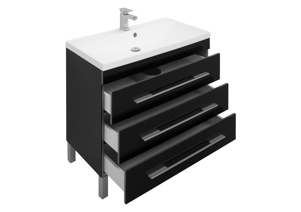 Тумба с раковиной Aquanet Верона NEW 90 черный (напольная 3 ящика) 0017847300204119 - Вид №3