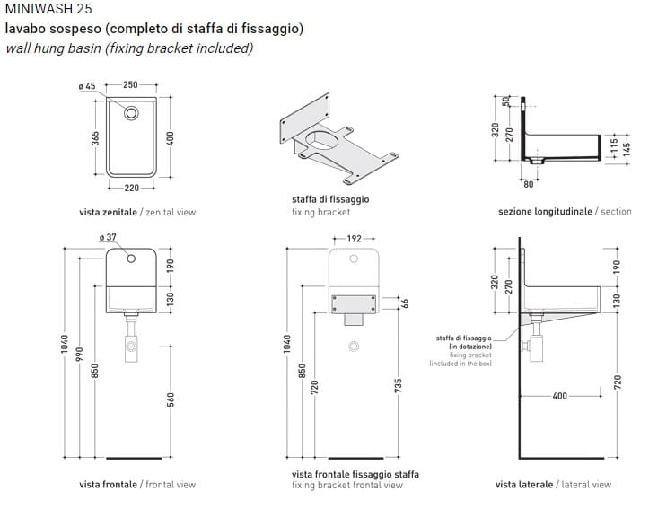 Керамическая подвесная ручная мойка Ceramica Flaminia Monowash Miniwash Fly ARCH-00075630 - Вид №3