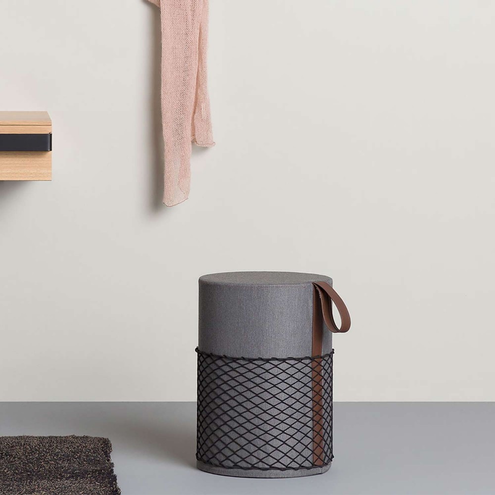 EVRLWGBMMREVER Life Design Дизайнерский табурет с ручкой - Roll Roll Базальтовый серый меланж - Коричневая ручка - Вид №9