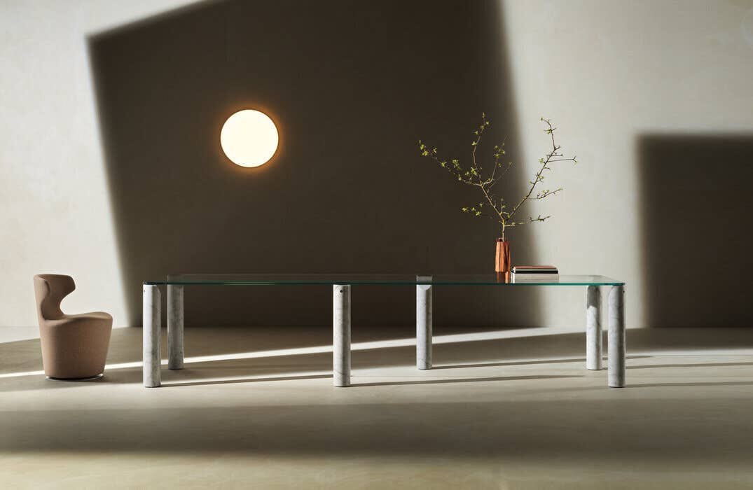 Прямоугольный мраморный стол со стеклянной столешницей B&B Italia ISOS ARCH-00018652