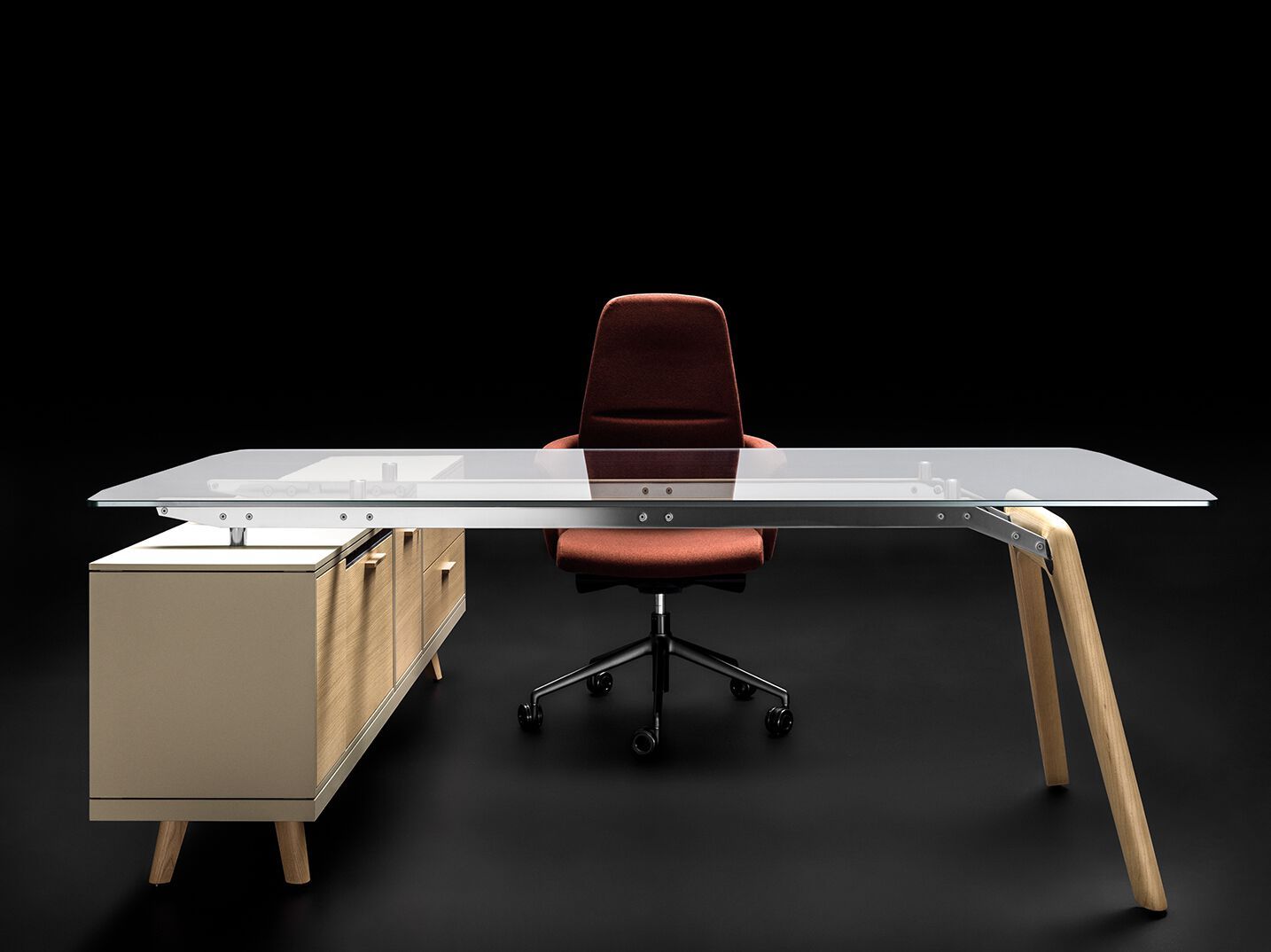 Прямоугольный стеклянный стол со встроенной полкой Bralco ARCH-00035367 - Вид №2