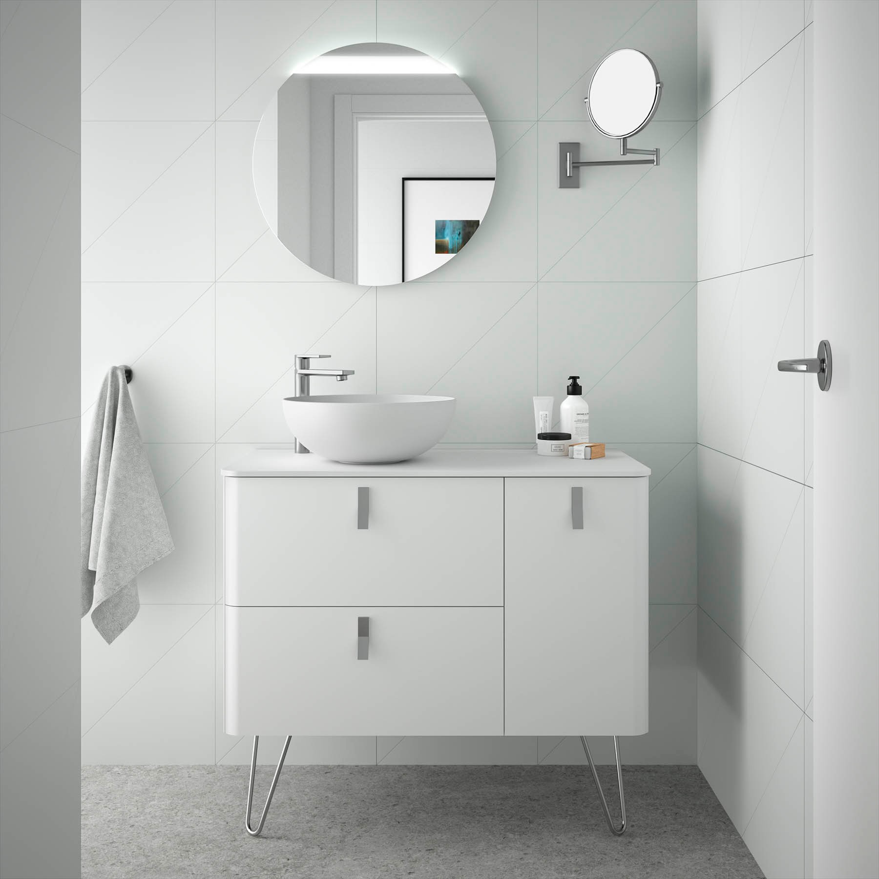 24604 SALGAR Мебель для умывальника UNIIQ 900 правая MATT WHITE 897 x 540 x 450 мм Мягкий белый 