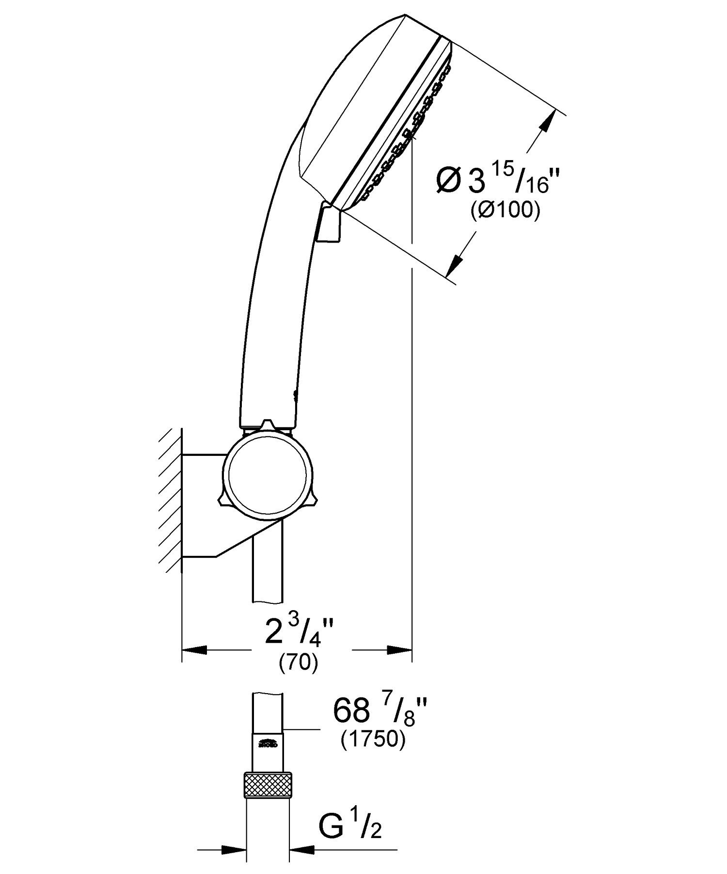 Ручной душ с 3 форсунками с шлангом с держателем Grohe Storma Cosmopolitan 100 ARCH-00083693 - Вид №2