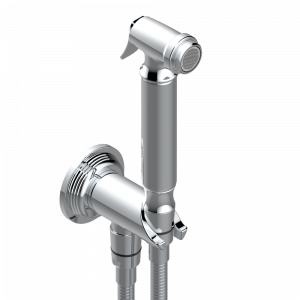 U9B-5840/9 Комплект для гигиенического душа: лейка с клапаном, усиленный шланг 1,25м и вывод для шланга со встроенным защитным остановом Thg-paris West Coast с металлическими ручками-рукоятками Хром