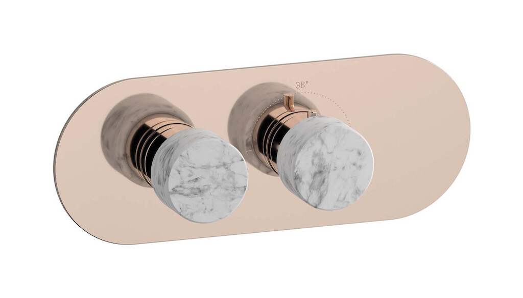 Комплект наружных частей термостата на 1 потребителей - горизонтальная овальная панель с ручками Marmo WE ARE IB eua122rsnmr_1 Rose Gold Aqua