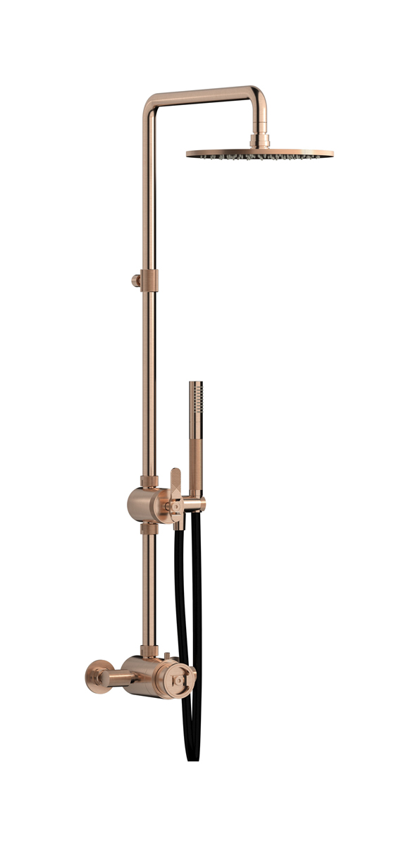 Душевая колонна с термостатом в комплекте с душевым гарнитуром. WE ARE IB b1800sr Brushed Rose Gold Indoor Shower