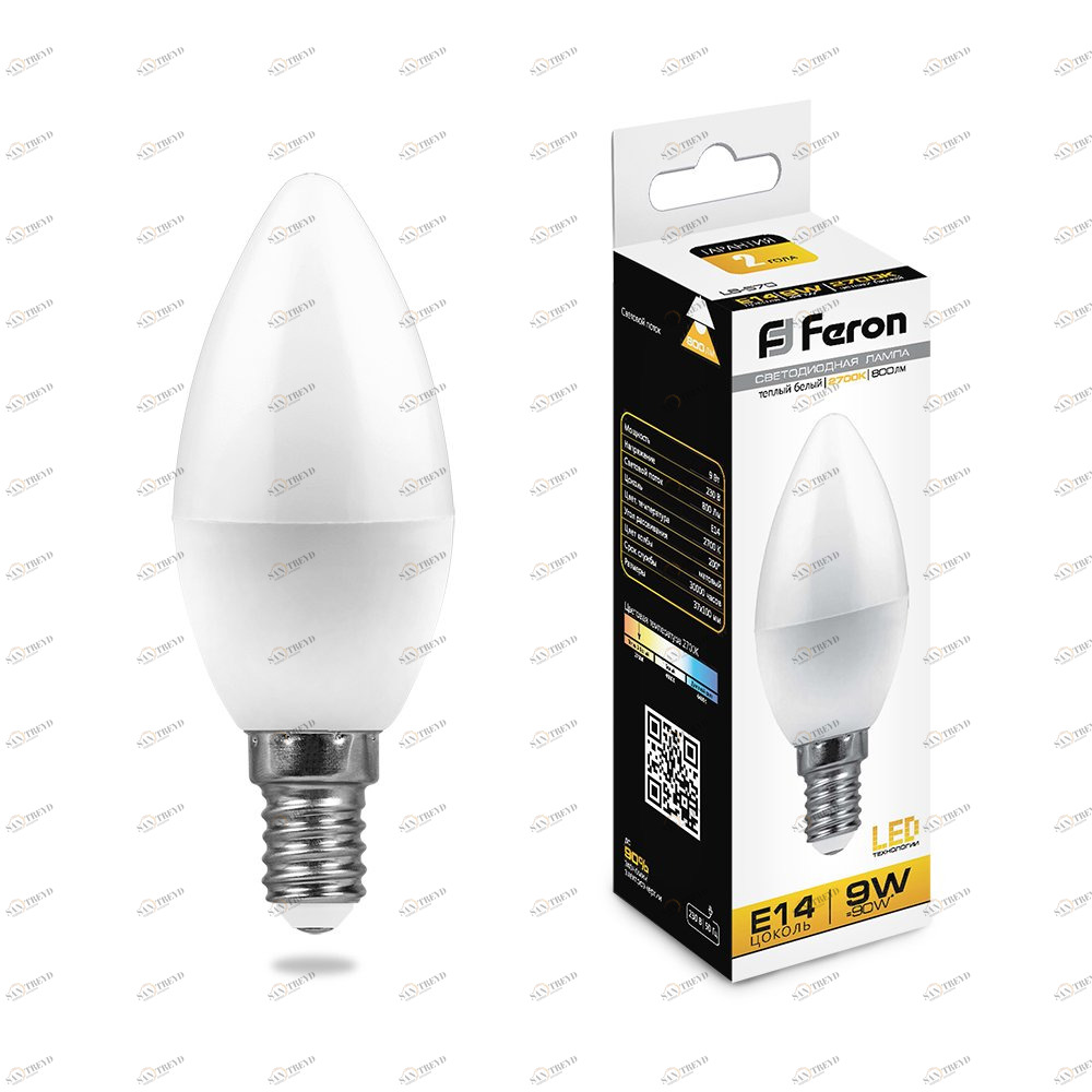 Лампа светодиодная Feron "Свеча" E14 9W 2700K LB-570 25798 FERON  00-3956553 Матовый 