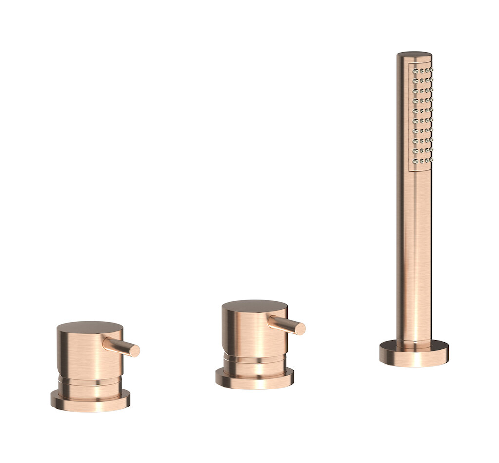 Смеситель на бортик ванной на 3 отверстия с изливом, дивертером и душевым гарнитуром. WE ARE IB mt397sr Brushed Rose Gold MilanoTorino 