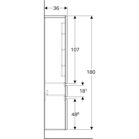 869001000 Высокий шкафчик Geberit Renova Plan с двумя дверями и одним выдвижным ящиком Geberit  - Вид №4
